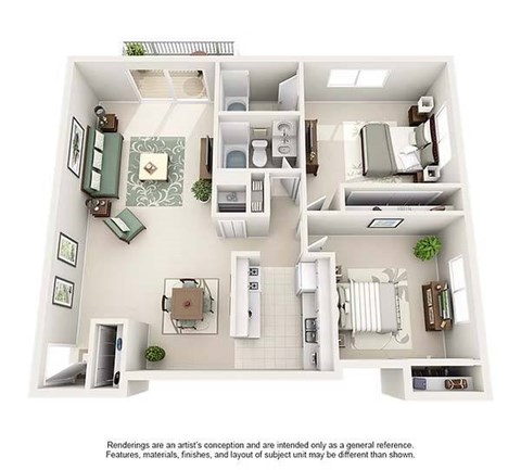 Floor plan for 2 beds, 2 baths, 1016 sqft